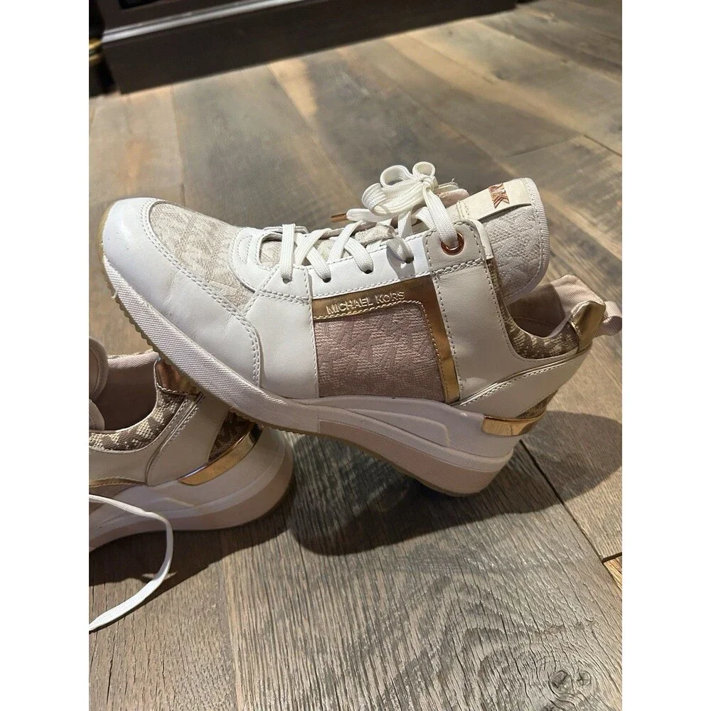 Michael Kors Georgie Trainer Sneakers Women’s Size 7 Leather and Rose Gold Retro
